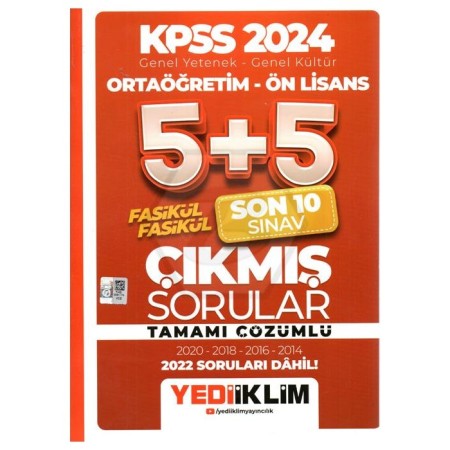 Yediiklim KPSS 2024 Genel Yetenek Genel Kültür Ortaöğretim - Ön Lisans Fasikül Fasikül Son 10 Sınav Çıkmış Sorular Tamamı Çözüml