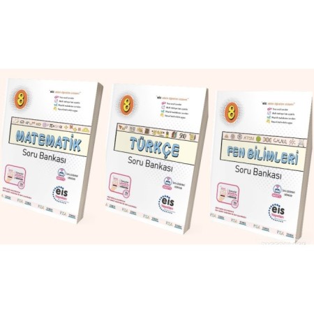EİS Yayınları 8. Sınıf LGS Türkçe Matematik Fen Soru Bankası Set / 3 Kitap